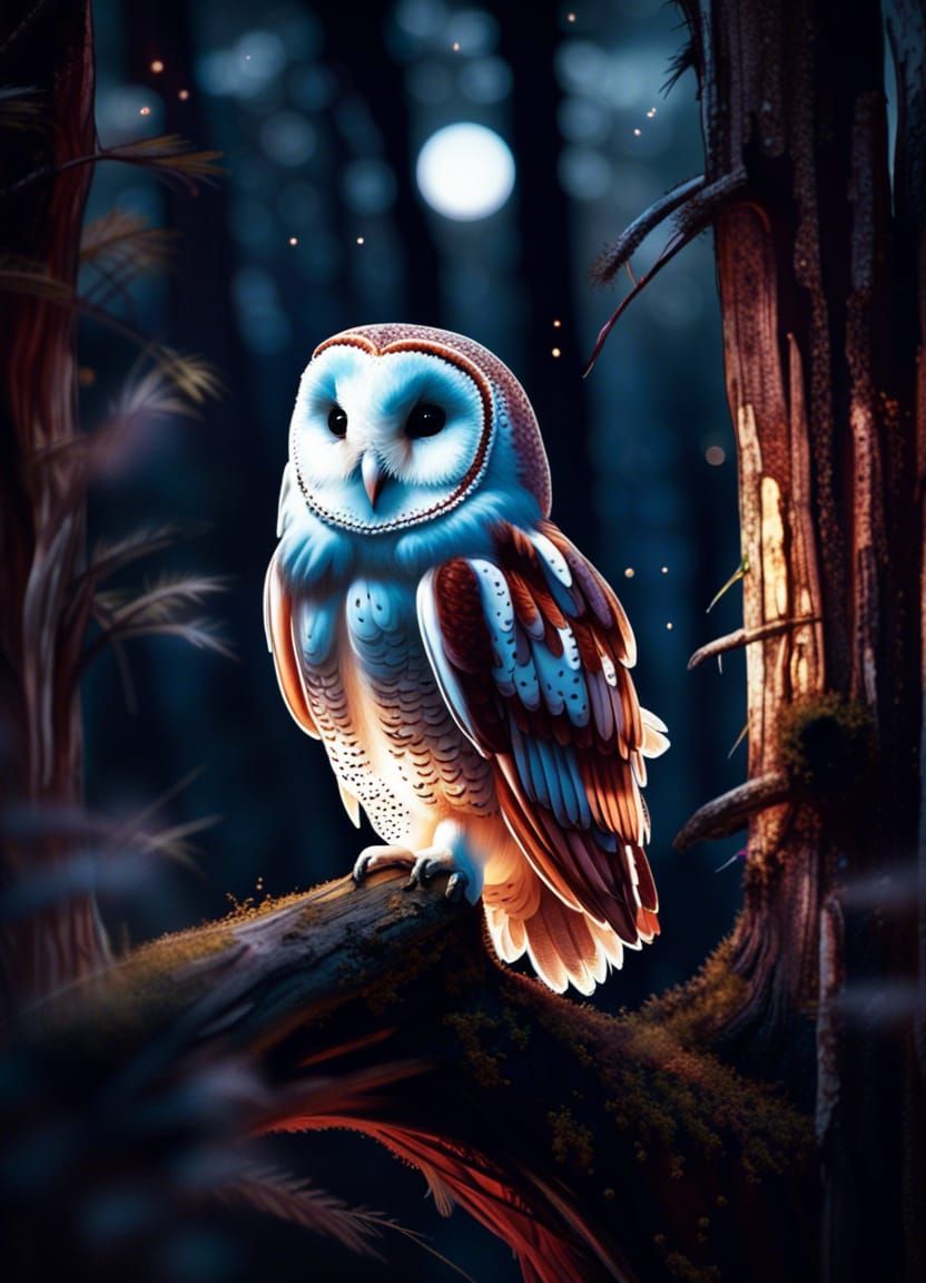 Beautiful Owl in Moonlit Forest