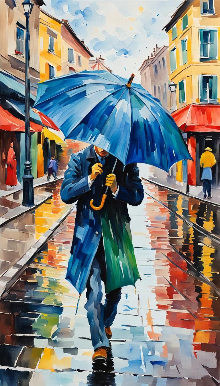 Windy City Street Scene in Impressionist Style