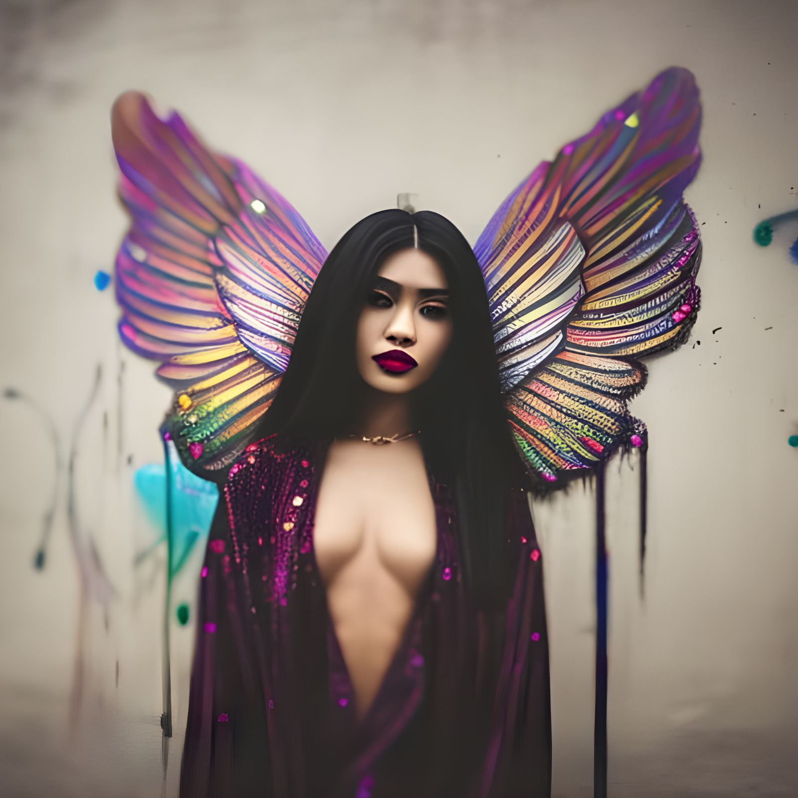 Winged Woman in Graffiti Art Style