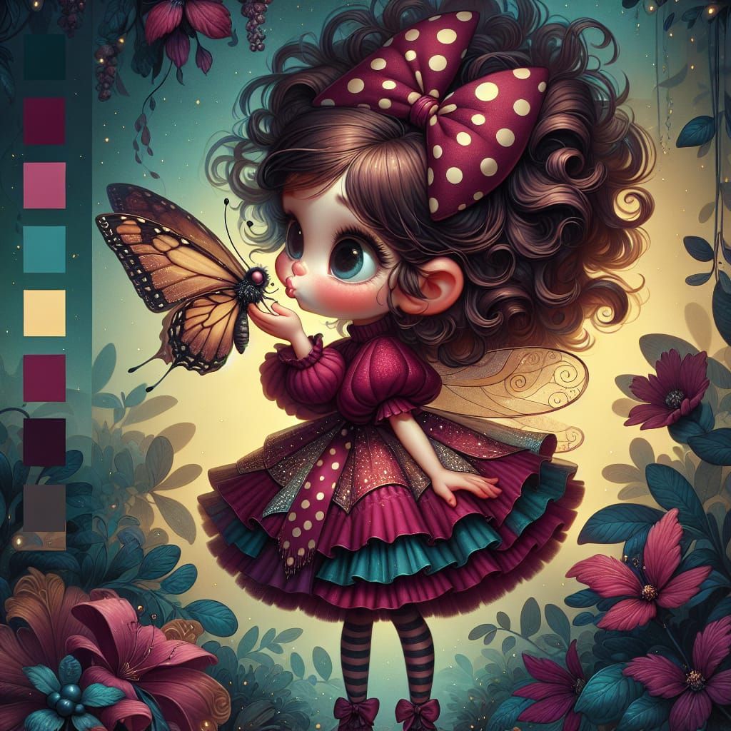 Fairy Girl Kisses Butterfly in Storybook Illustration