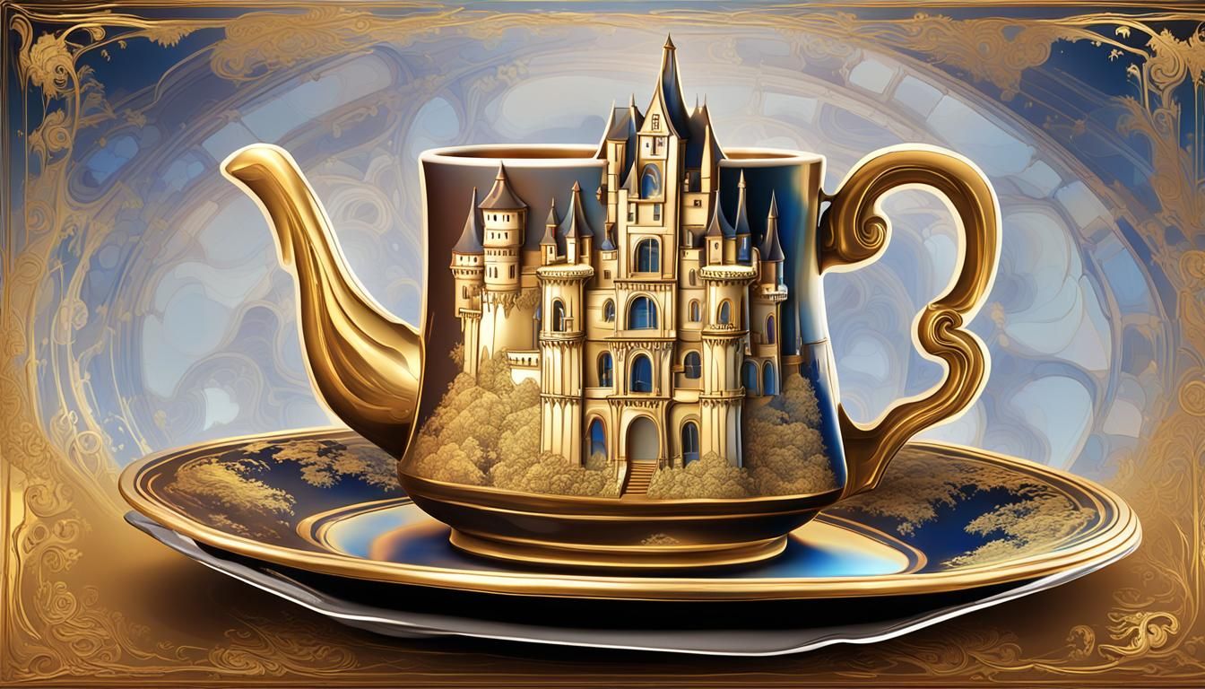 Neuschwanstein Castle on Antique Tea Mug: Fractal Art