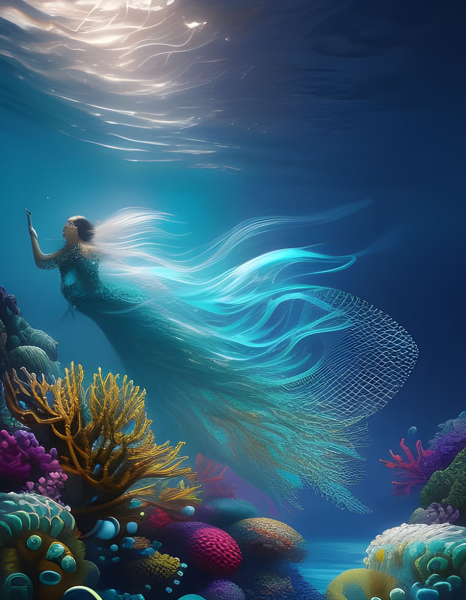 Liquid Sand Mermaid: Digital Art in Dittmann Style