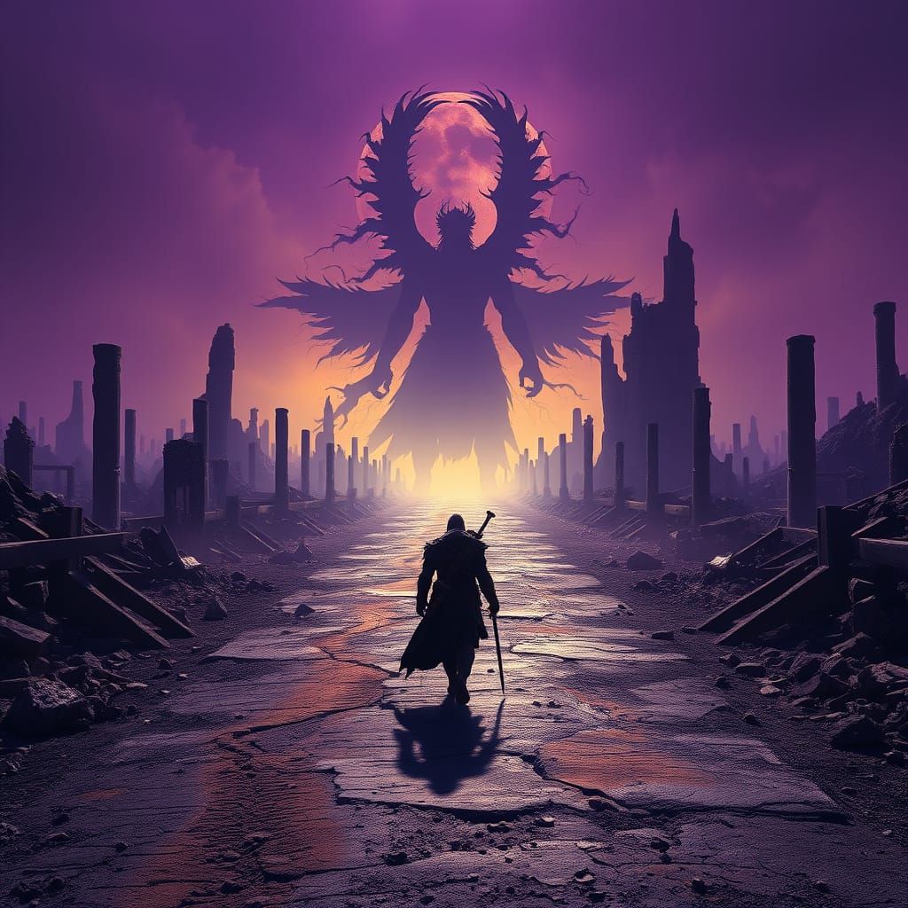 Forgotten Warrior's Desolate Journey in Dark Fantasy Style