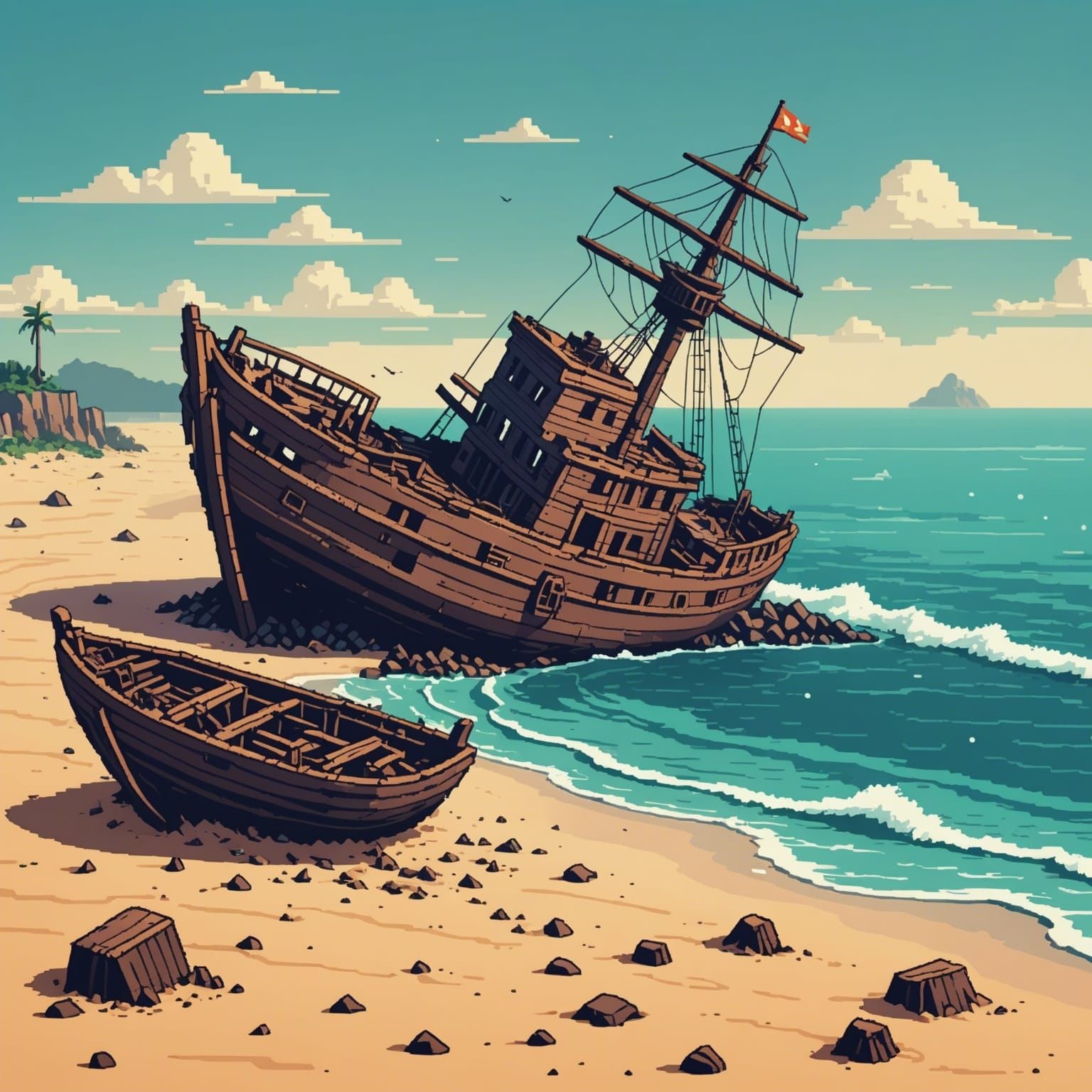 Pixel Art Shipwreck in the Sand