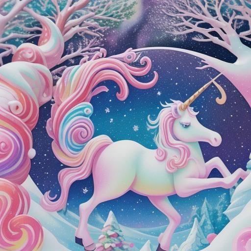 Unicorn Farewell: Universe in Forest, Gouache Style