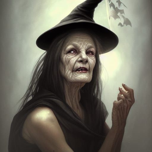 Crone Witch Portrait in Art Nouveau Style