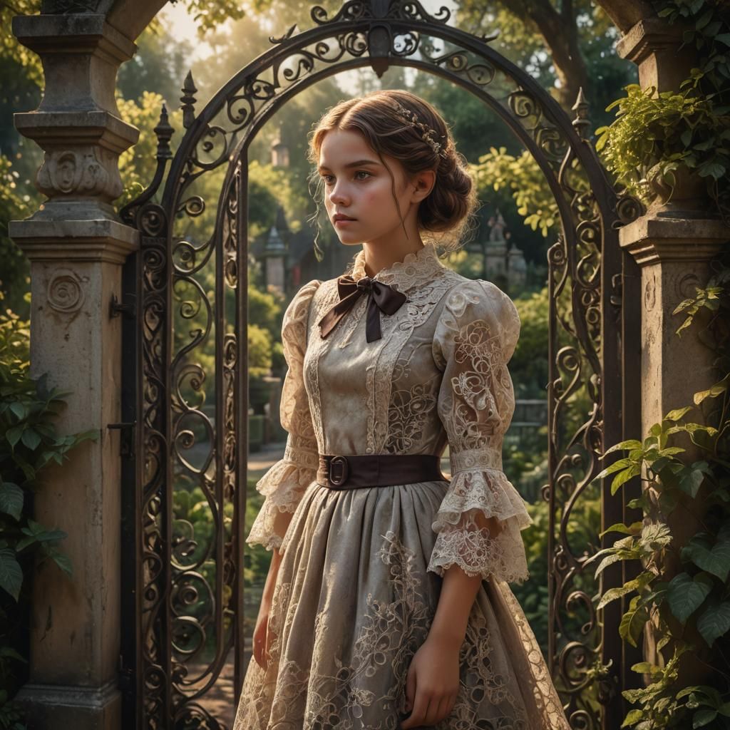 Victorian Girl in Garden Gate: Fantasy Concept Art