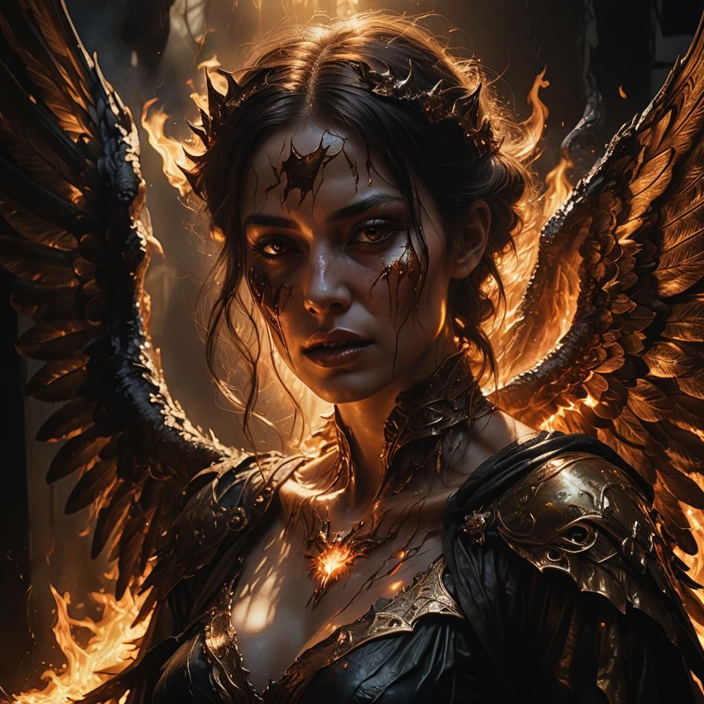 Demonic Temptress Dissolving in Sunlight: Oil Painting