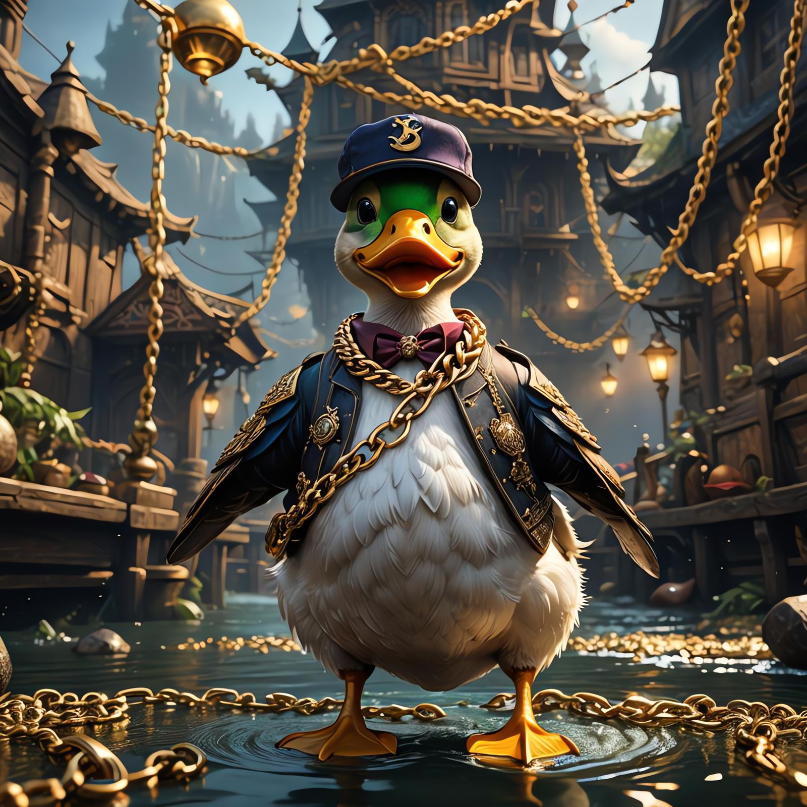 Duck on Yacht: Detailed Fantasy Concept Art