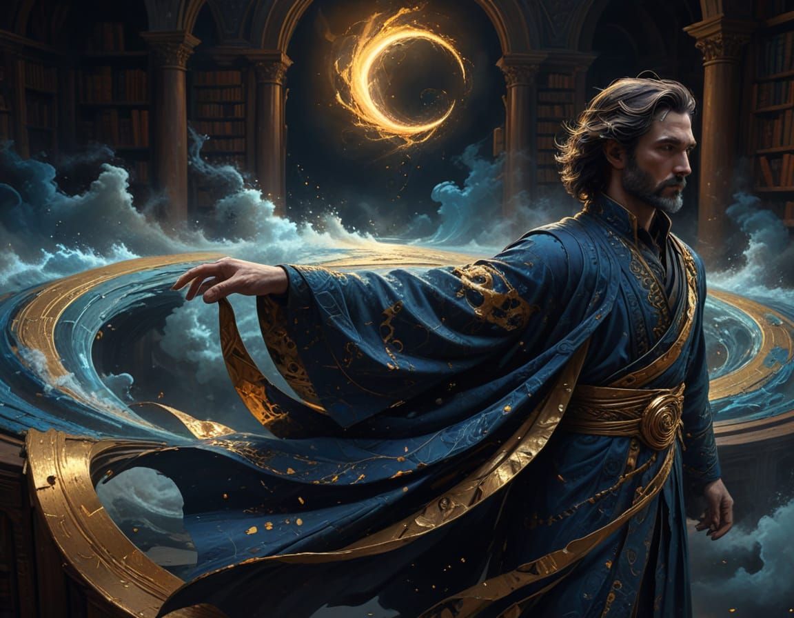 Wizard at Ethereal Portal, Dark Fantasy Art