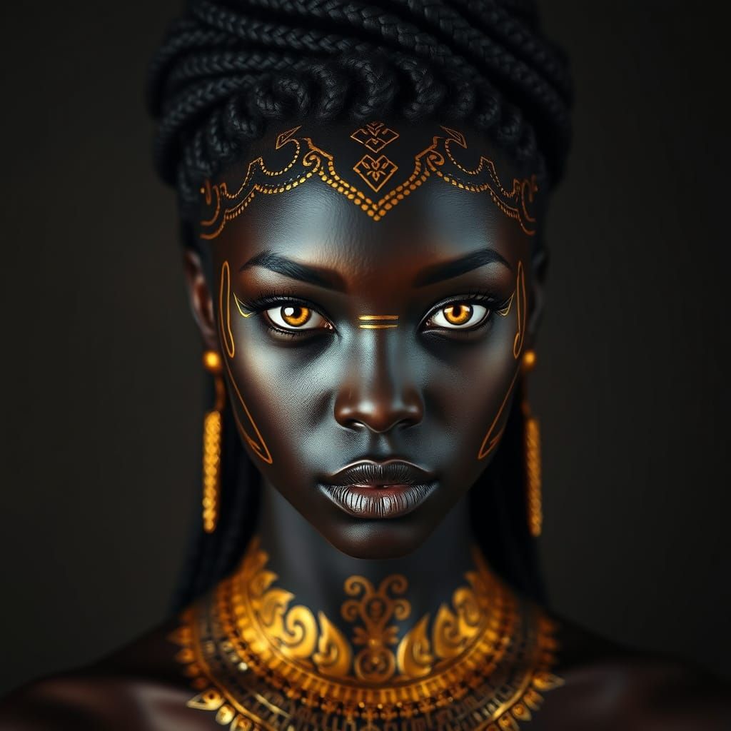 Regal African Beauty in Golden Body Paint