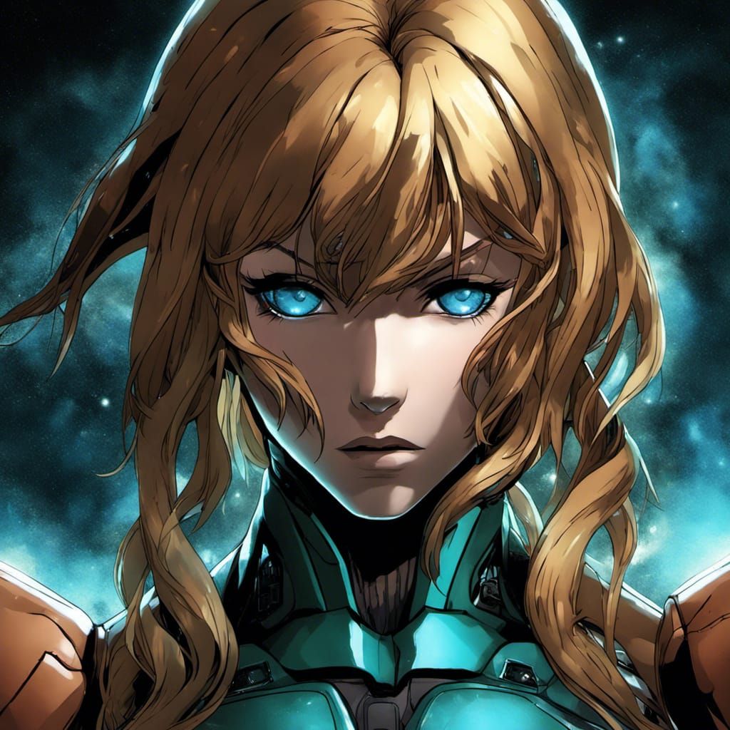 Samus Aran Headshot in Gothic Chiaroscuro Style