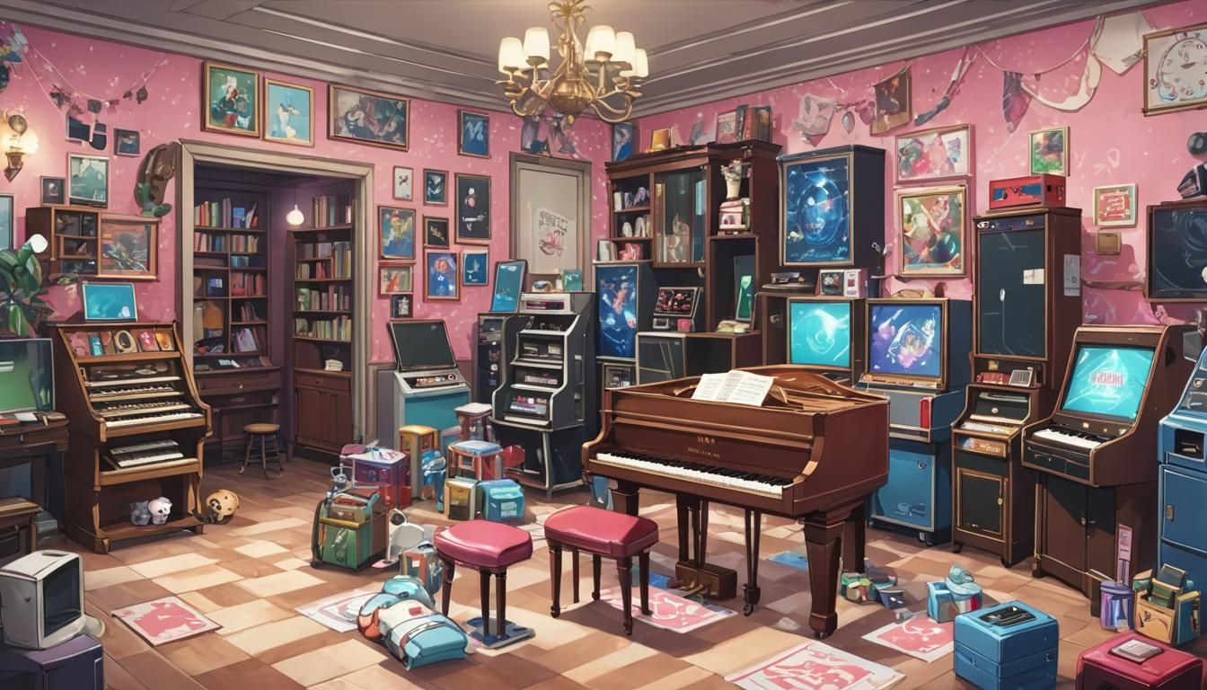Vtuber Room with Piano and Arcade Machine