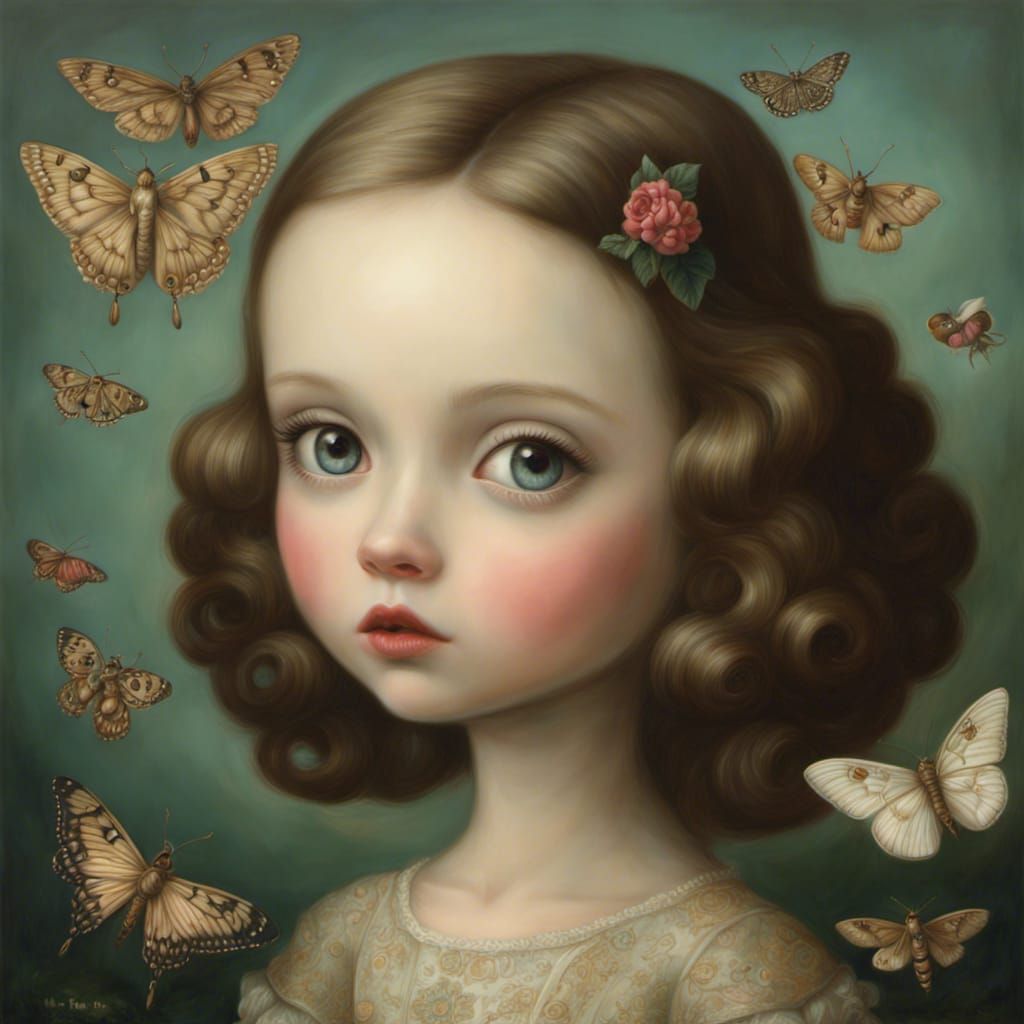 Girl with Moth in Surreal Style