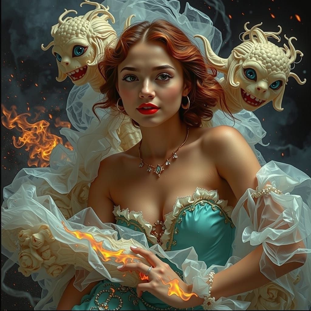 Psychedelic Flames in Surreal, Maximalist Style