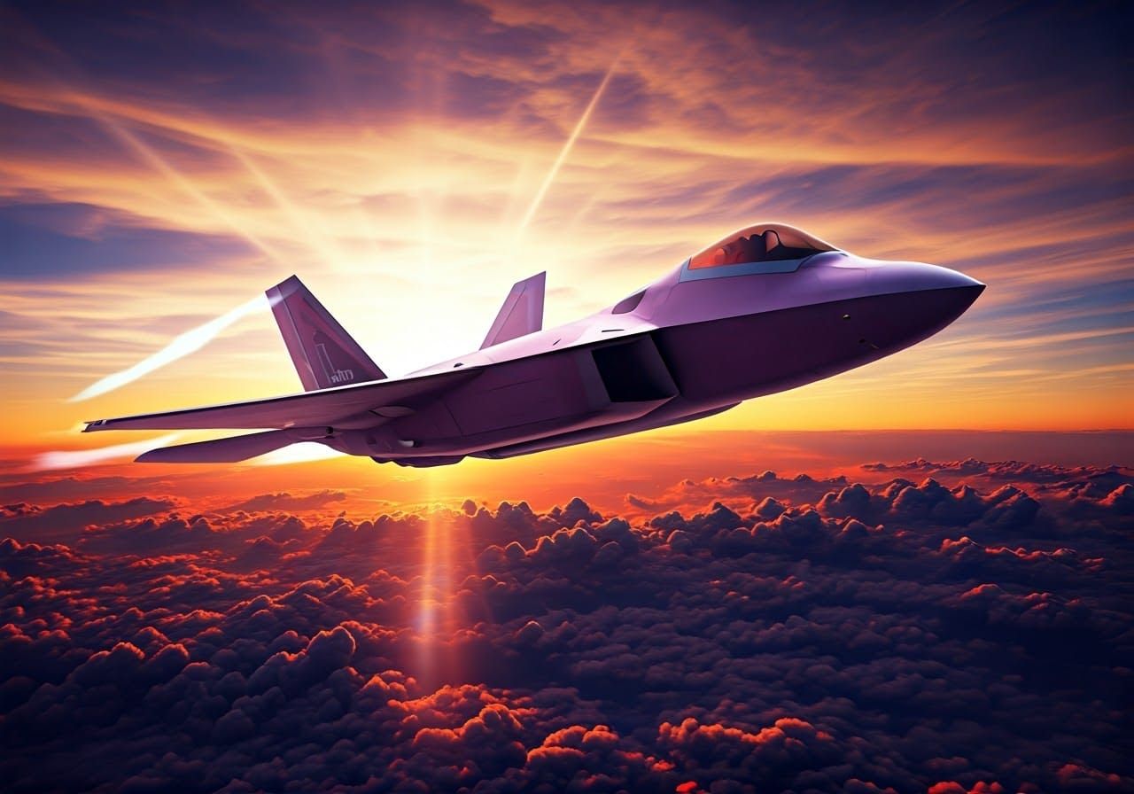 Hyper-Realistic F-22 Raptor Soars Through Sunset Skies