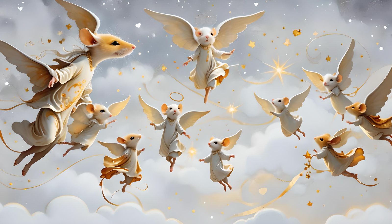 Angel Mice in Orange and Gold Heaven