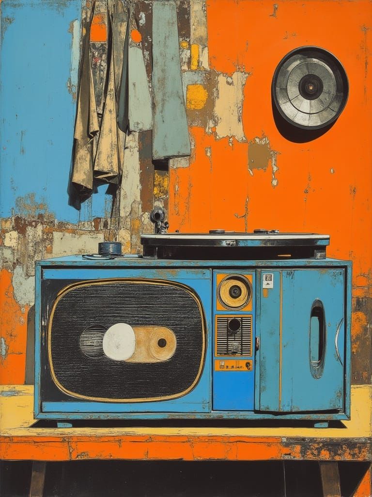 Retro Radio and Turntable in Large-Scale Painting Style