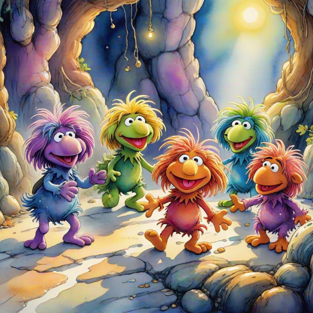 Fraggles Playing in Fraggle Rock: Shel Silverstein Style