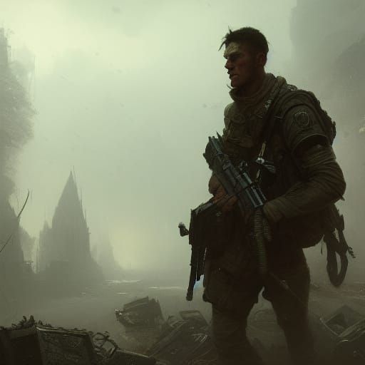 Dark Fantasy Portrait: Combat PTSD in 8K