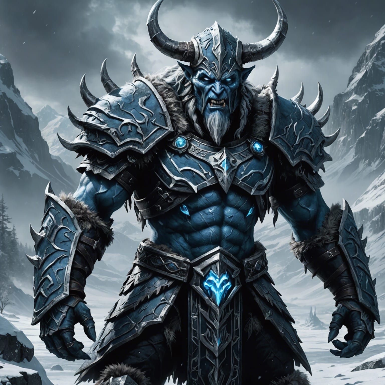 Frostbane: Menacing Frost Giant Portrait in Frozen Wasteland