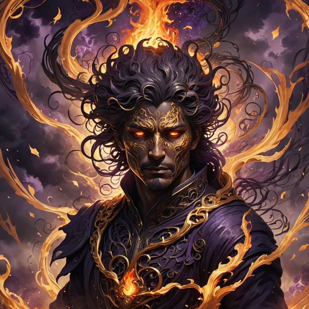 Mysterious Figure in Flames: Dark Fantasy Art