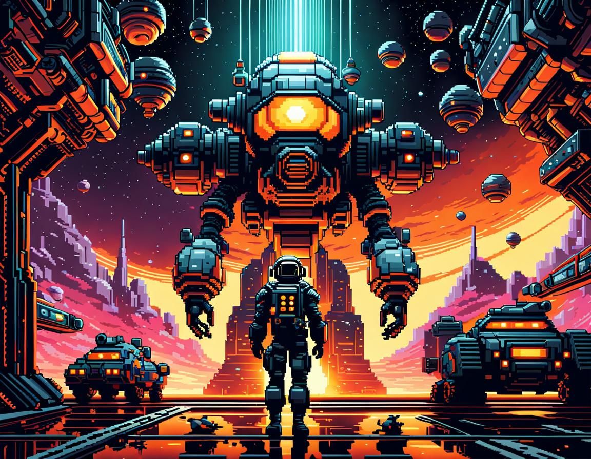 Astronaut in Atompunk Setting as Pixel Art