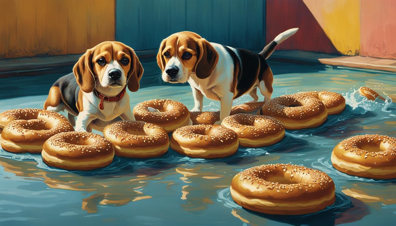 Hyperrealistic Beagles and Bagels in Golden Hour