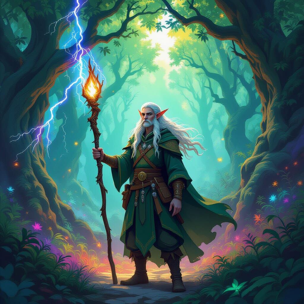 Elf Druid in Enchanted Forest: Fantasy Art