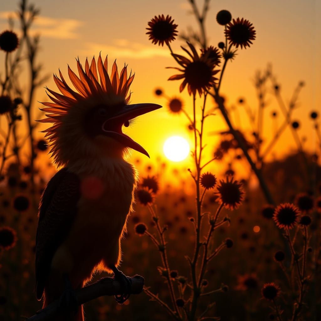 Kookaburra Silhouette Backlit by Sunflower