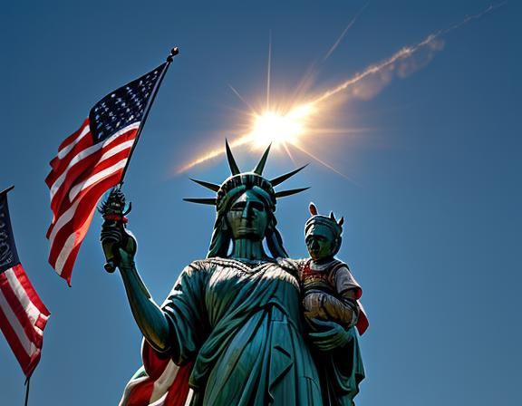 Statue of Liberty in Confederate Flag Dress with Jets