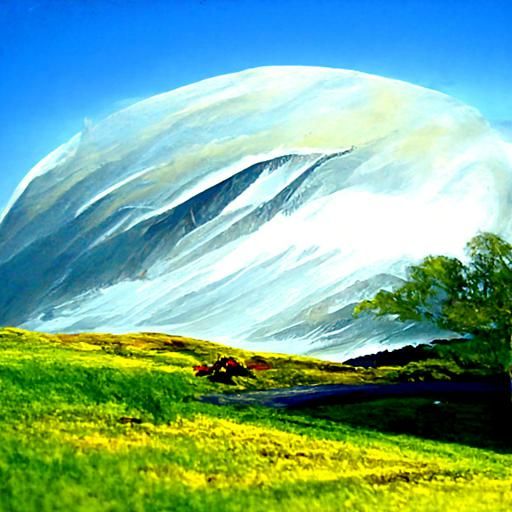 Lone Tree on Hillside in Oil Painting Style