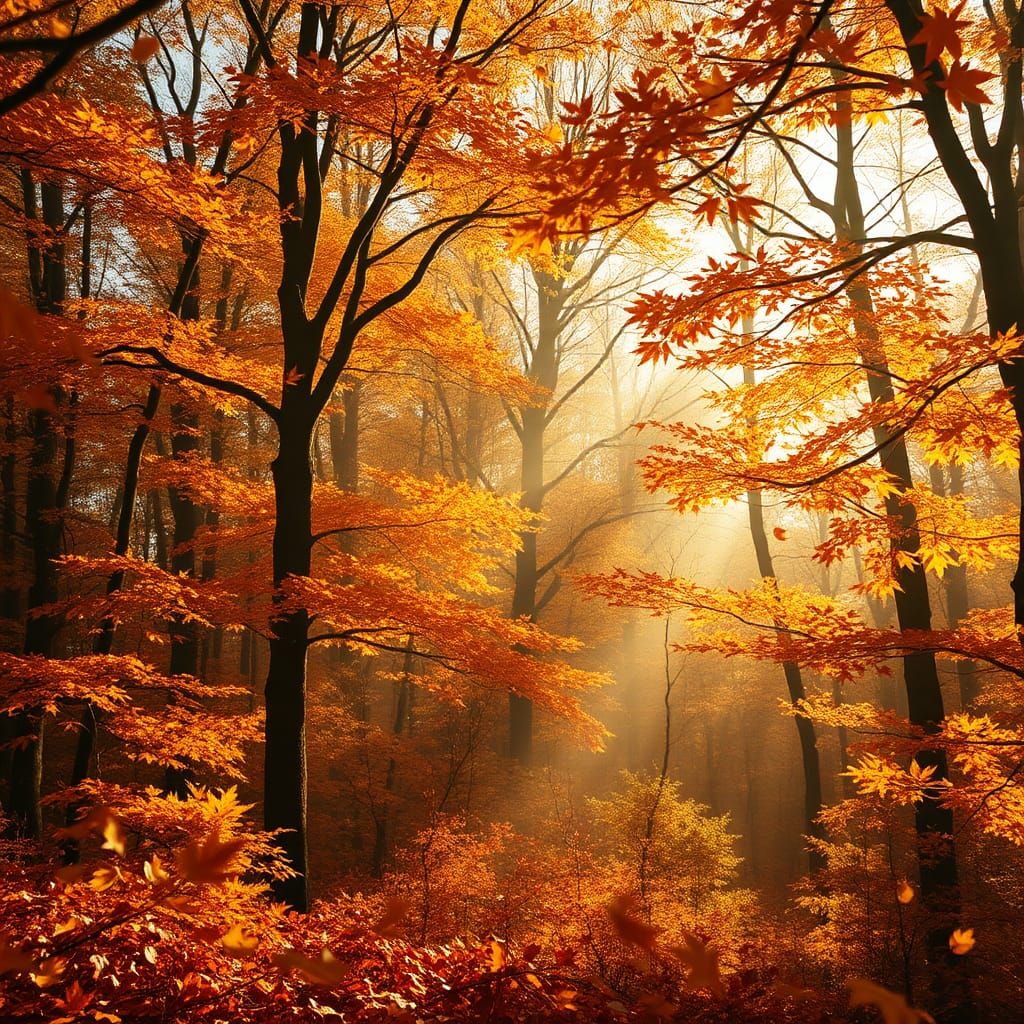 Majestic Autumn Forest Scene in Digital Painting Style