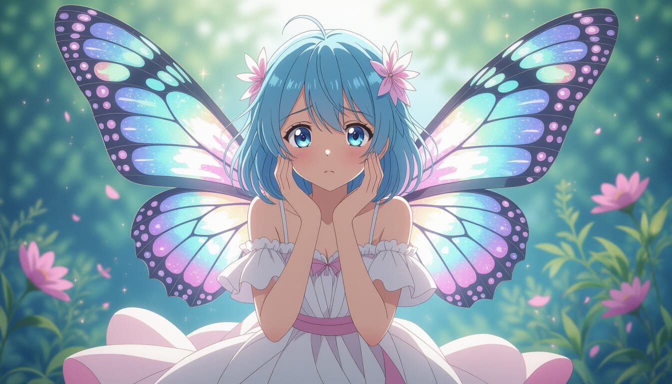 Anime Butterfly Girl with Sparkling Wings
