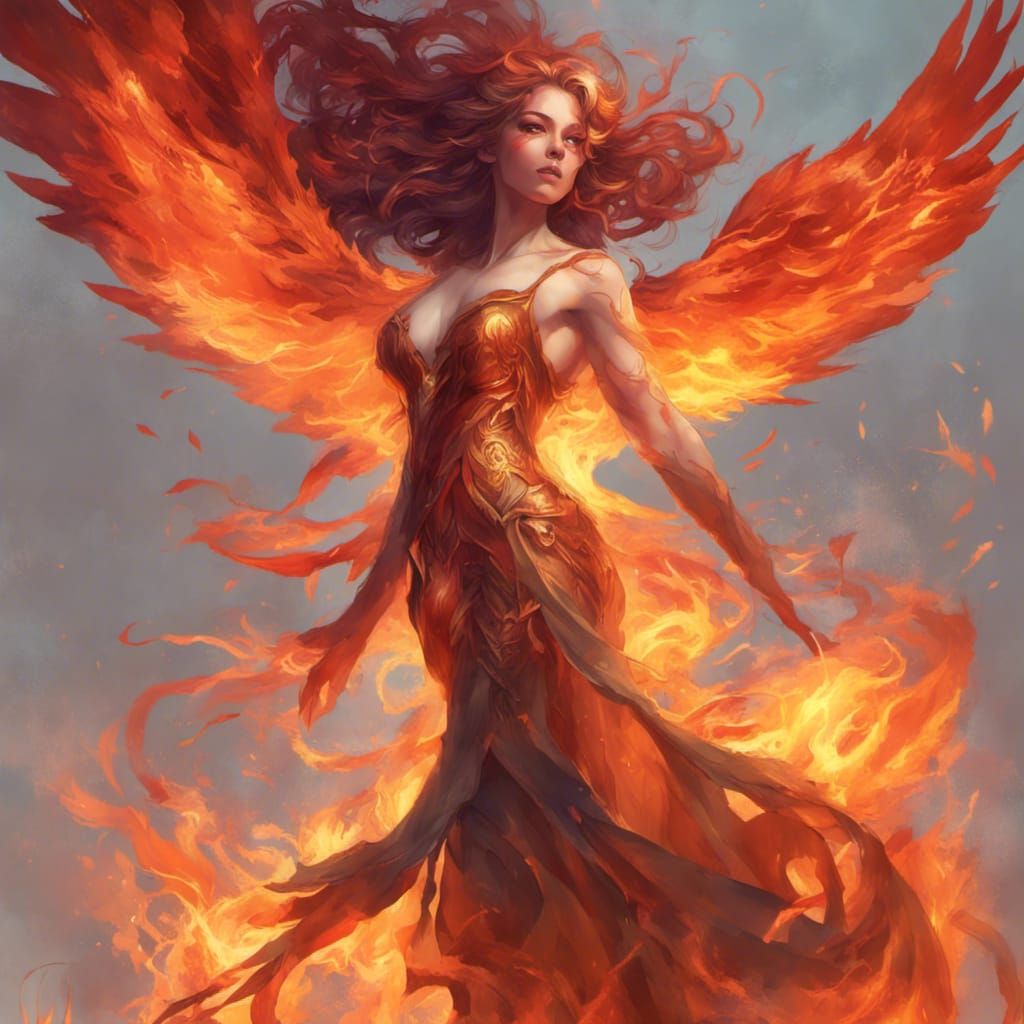 Fiery Phoenix Rebirth: Romantic Concept Art