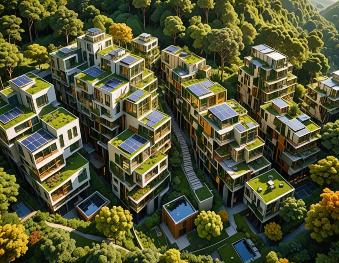 Surreal Cubist Utopia Unfolds in a Vibrant, Sustainable Land...