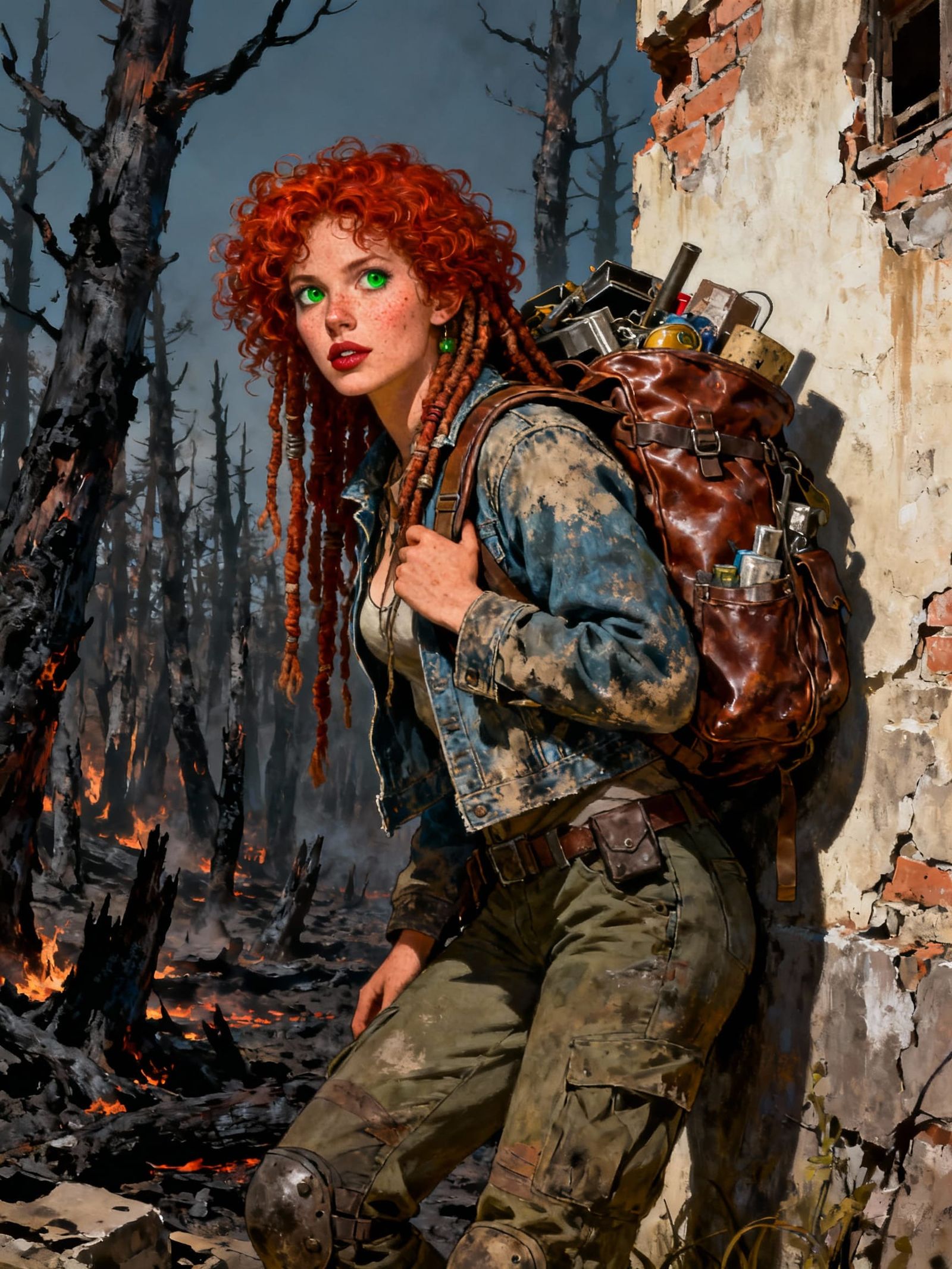 Post-Apocalyptic Adventurer Calysta in Ruined Forest