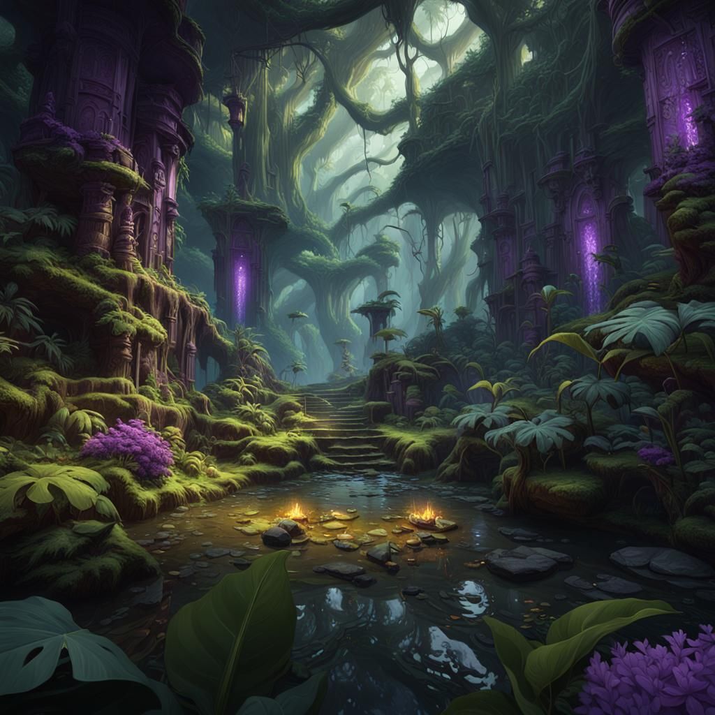Lush Rainforest: A Hyperdetailed Dark Fantasy Concept Art