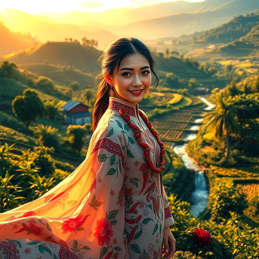 Stunning Woman in a Rural Landscape, Digital Art