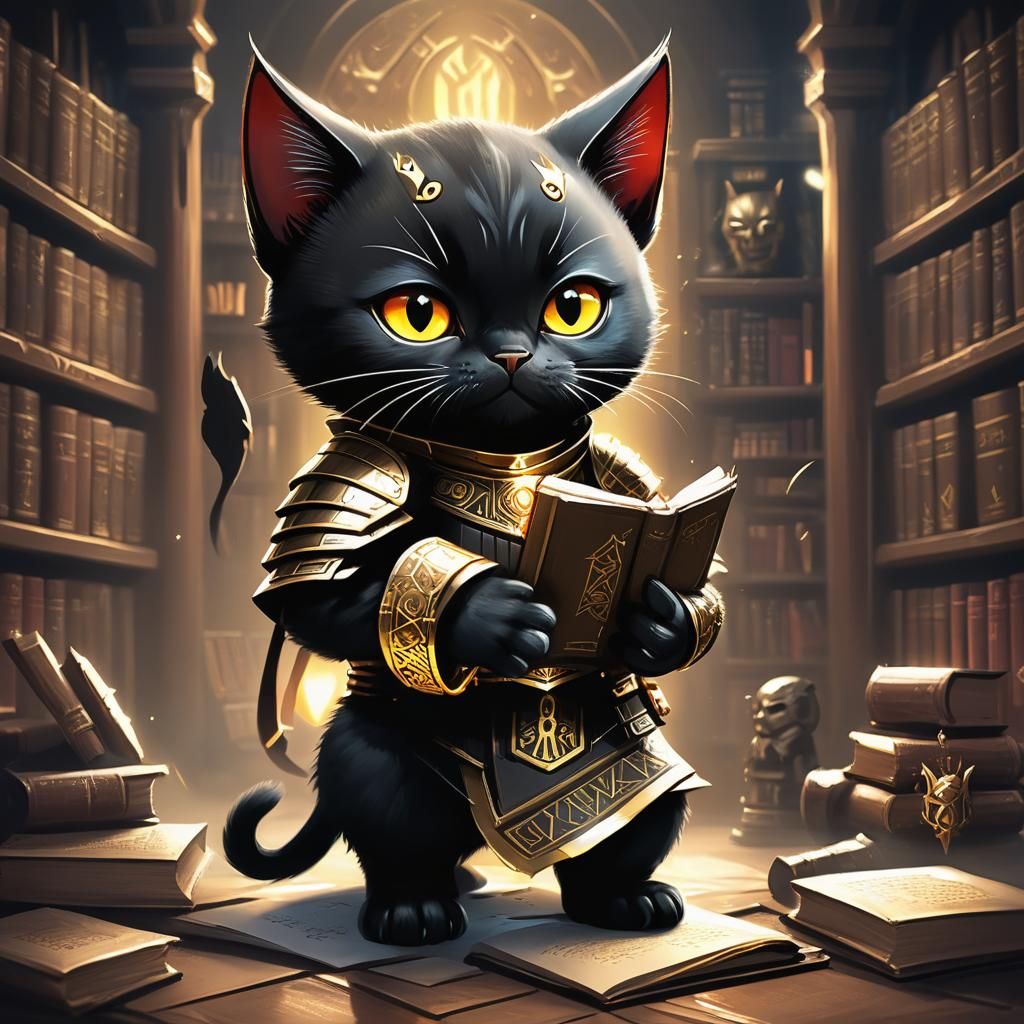 Nergal Cat God in Library, Digital Art