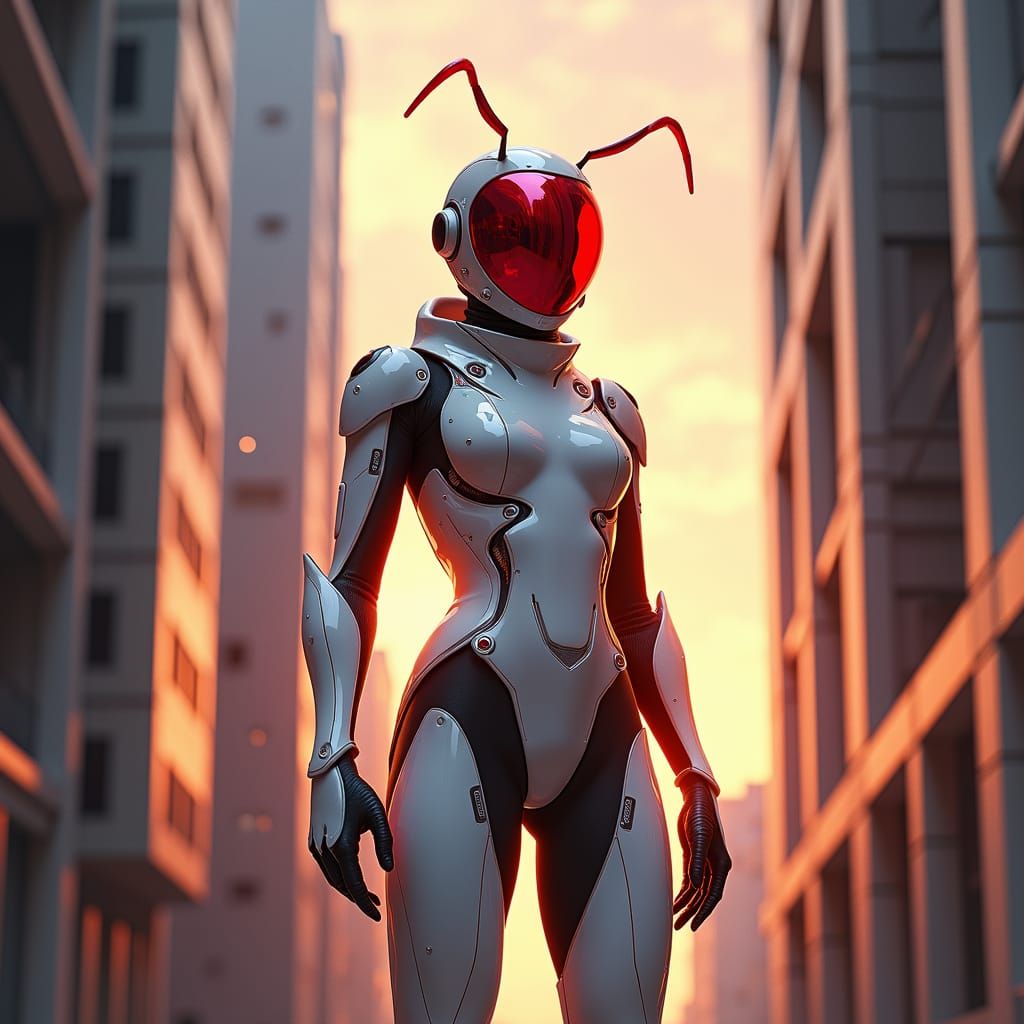 Cyberpunk Ant in Futuristic Cityscape