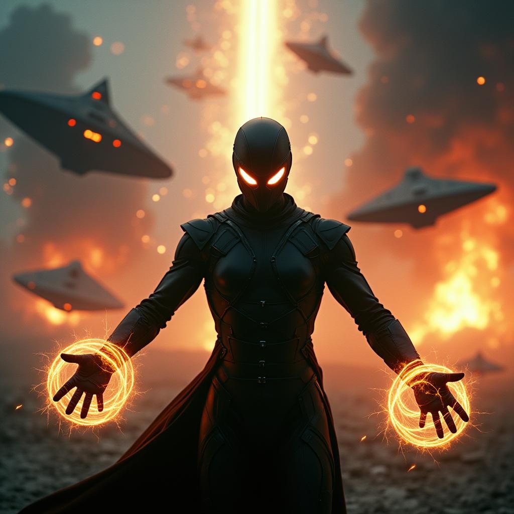 Masked Hero Wields Electric Energy in Sci-Fi Battle