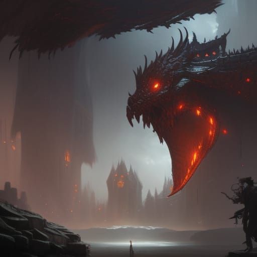 Epic Dragon in Dark Fantasy Dungeon Art