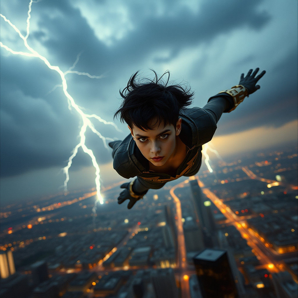 Superheroine Soars Through Metropolis in Film Noir Style