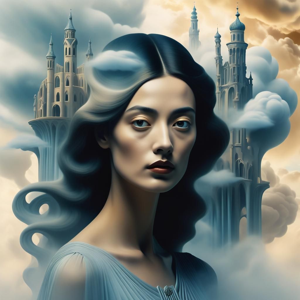 Surreal Woman in Dreamscape with Melting Spires