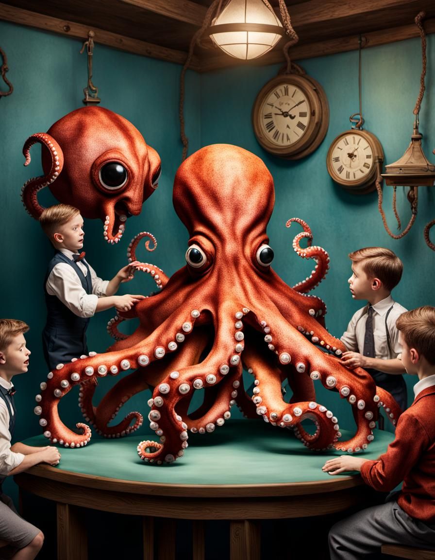 Octopus Puppet Show in Rockwell Style, CGI
