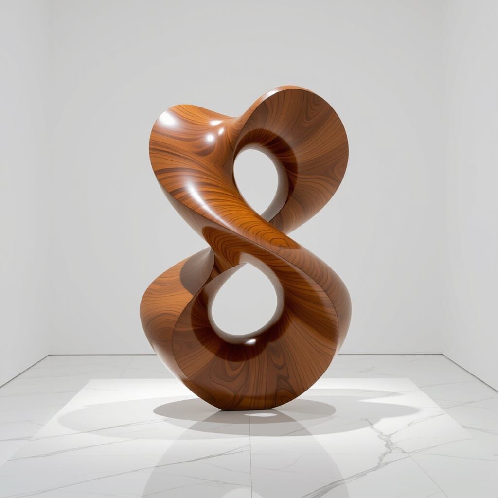 Abstract Wood Sculpture in White Gallery Space