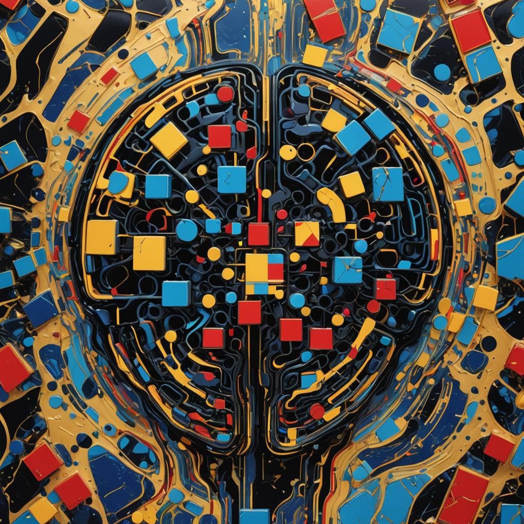 Geometric Pop Art: Square Emerging from Brain