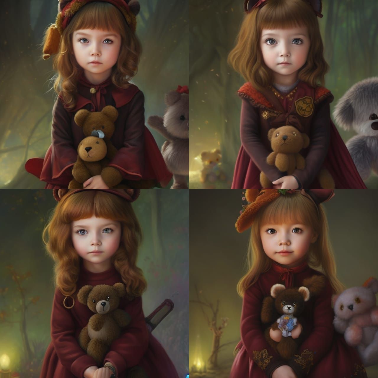 Bizarre Biomechanical Portrait of Girl with Teddy Bear