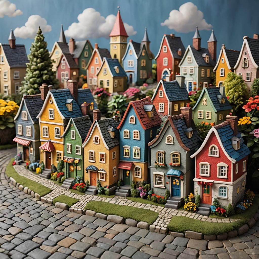 Charming Miniature Houses on Rainbow Street